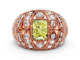 Rose gold Fancy Yellow Radiant Cut Brilliant Halo Pave Diamond Milgrain Ring