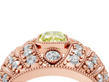 Rose gold Fancy Yellow Radiant Cut Brilliant Halo Pave Diamond Milgrain Ring_4