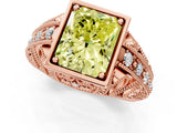 Rose gold Fancy Yellow Radiant Cut Brilliant Milgrain Filigree Diamond Ring with Square Prong Setting_1