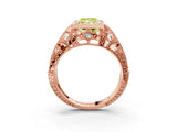 Rose gold Fancy Yellow Radiant Cut Brilliant Milgrain Filigree Diamond Ring with Square Prong Setting_3