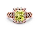 Rose gold Fancy Yellow Radiant Cut Brilliant Milgrain Pave Heart Band Solitaire Ring