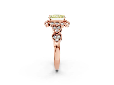Rose gold Fancy Yellow Radiant Cut Brilliant Milgrain Pave Heart Band Solitaire Ring_2