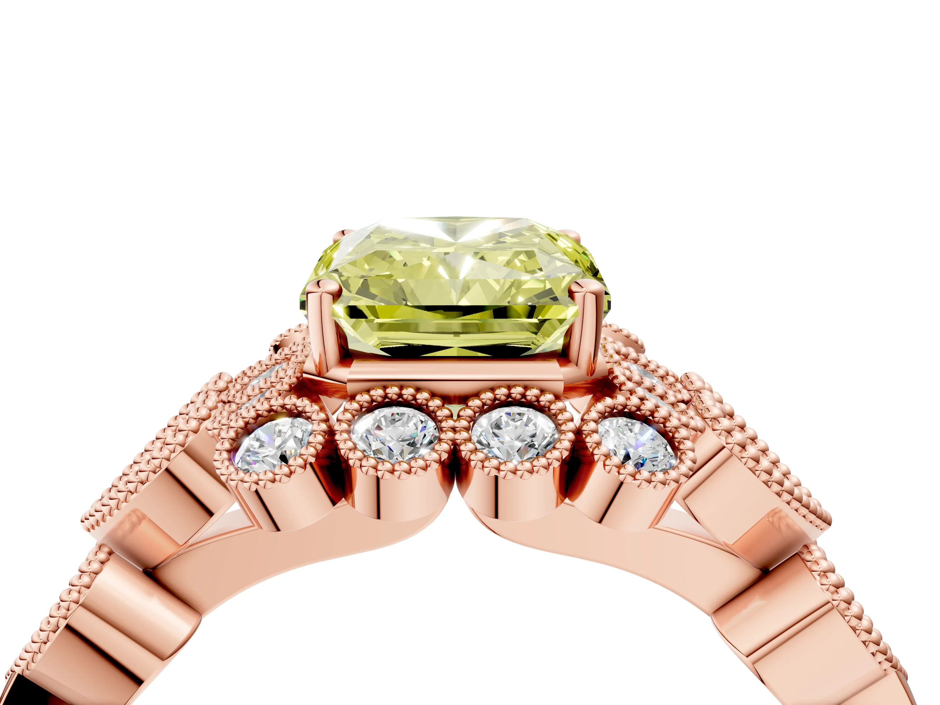 Rose gold Fancy Yellow Radiant Cut Brilliant Milgrain Pave Heart Band Solitaire Ring_4