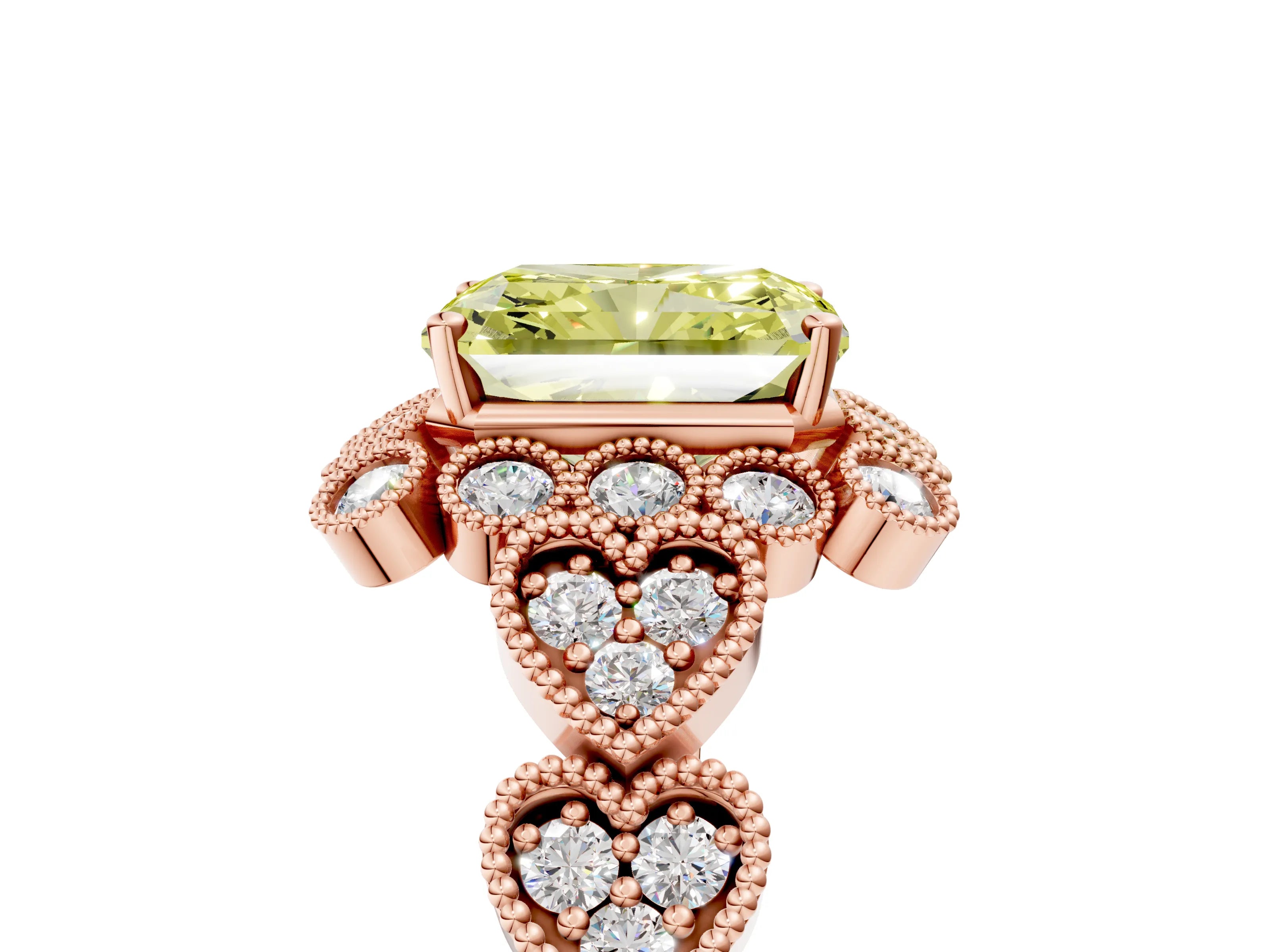 Rose gold Fancy Yellow Radiant Cut Brilliant Milgrain Pave Heart Band Solitaire Ring_5
