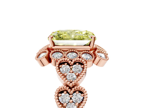 Rose gold Fancy Yellow Radiant Cut Brilliant Milgrain Pave Heart Band Solitaire Ring_5
