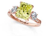 Rose gold Fancy Yellow Radiant Cut Brilliant Three-Stone Diamond Ring with Pavé Band and Four-Prong Setting_4