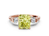 Rose gold Fancy Yellow Radiant Cut Brilliant Three-Stone Pave Band with Four-Prong Setting