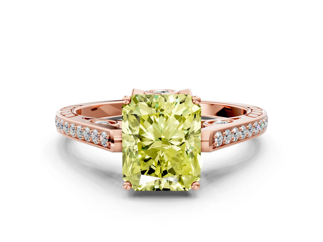 Rose gold Fancy Yellow Radiant  Cut Cathedral Pave Diamond Engagement Ring with Six-Prong Setting_32