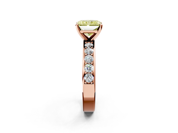 Rose gold Fancy Yellow Radiant  Cut Channel Set Diamond Engagement Ring with Four-Prong Setting
