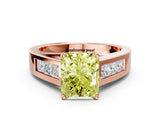 Rose gold Fancy Yellow Radiant Cut Cut Channel Set Solitaire Ring with Four-Prong Setting