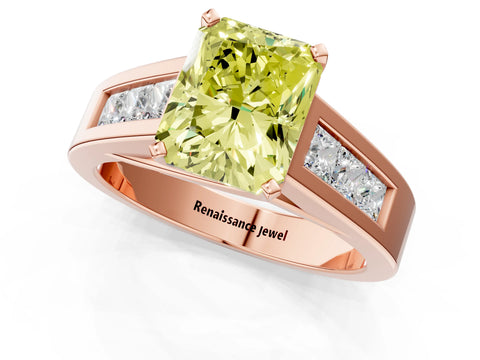 Rose gold Fancy Yellow Radiant Cut Cut Channel Set Solitaire Ring with Four-Prong Setting_1