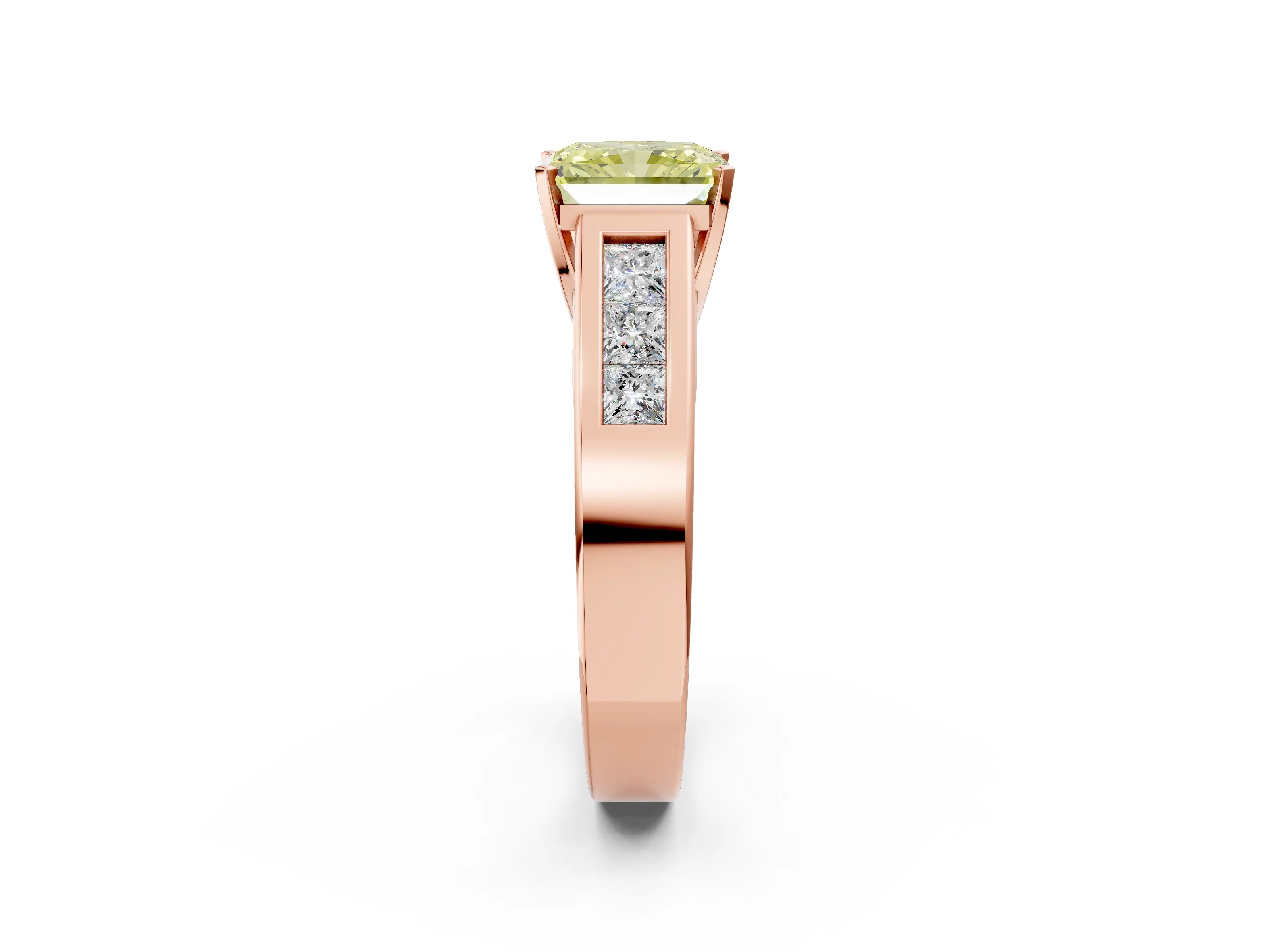 Rose gold Fancy Yellow Radiant Cut Cut Channel Set Solitaire Ring with Four-Prong Setting_2
