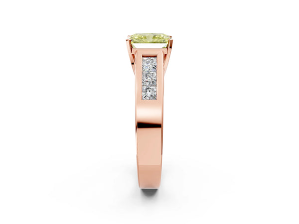 Rose gold Fancy Yellow Radiant Cut Cut Channel Set Solitaire Ring with Four-Prong Setting