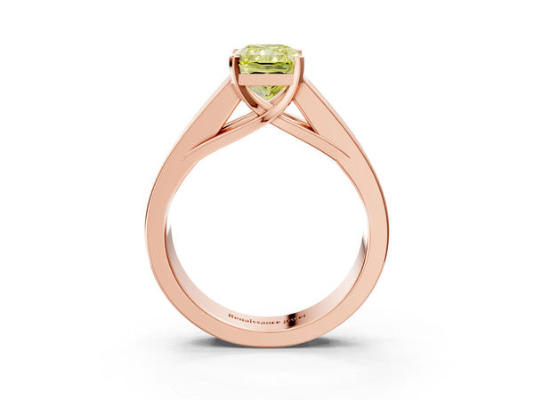 Rose gold Fancy Yellow Radiant Cut Cut Channel Set Solitaire Ring with Four-Prong Setting