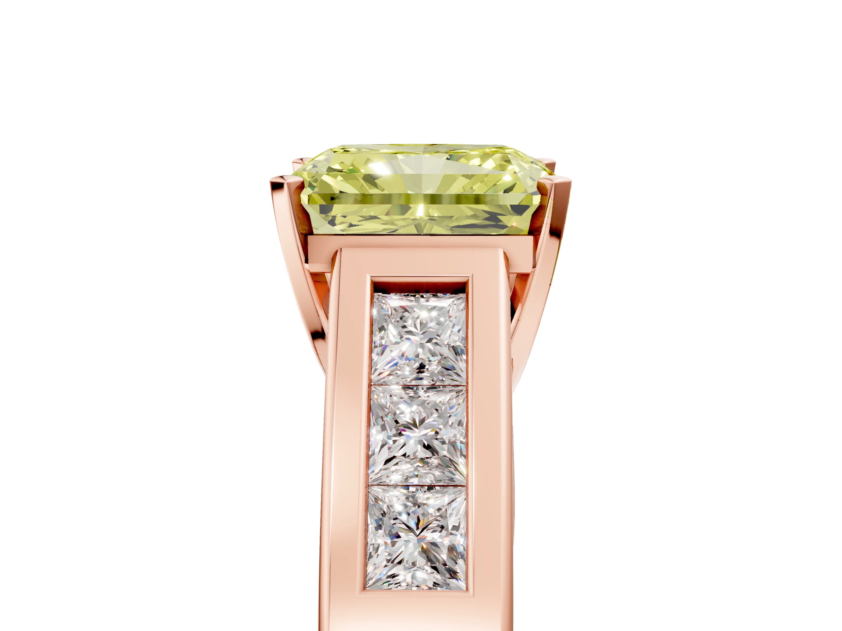 Rose gold Fancy Yellow Radiant Cut Cut Channel Set Solitaire Ring with Four-Prong Setting_5