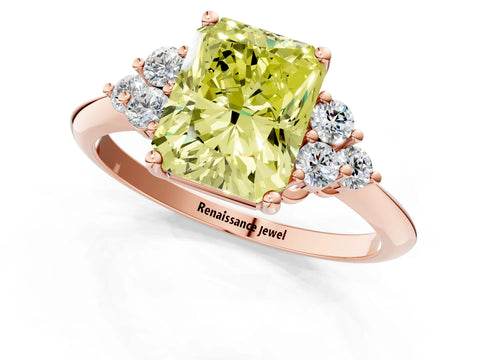 Rose gold Fancy Yellow Radiant Cut Cut Diamond Cluster Ring with Solitaire Band and Four-Prong Setting_13