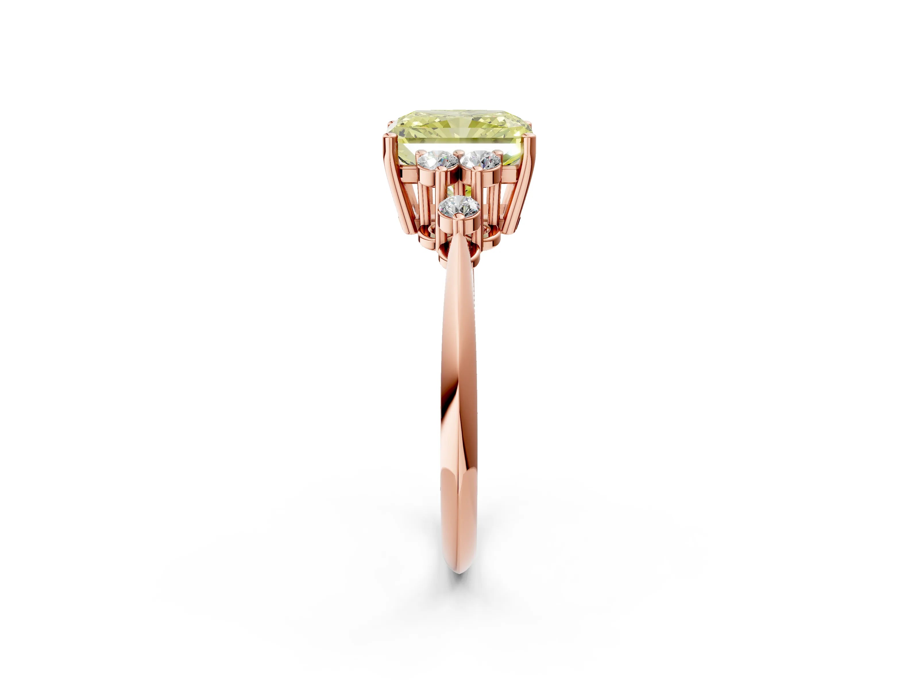 Rose gold Fancy Yellow Radiant Cut Cut Diamond Cluster Ring with Solitaire Band and Four-Prong Setting_14