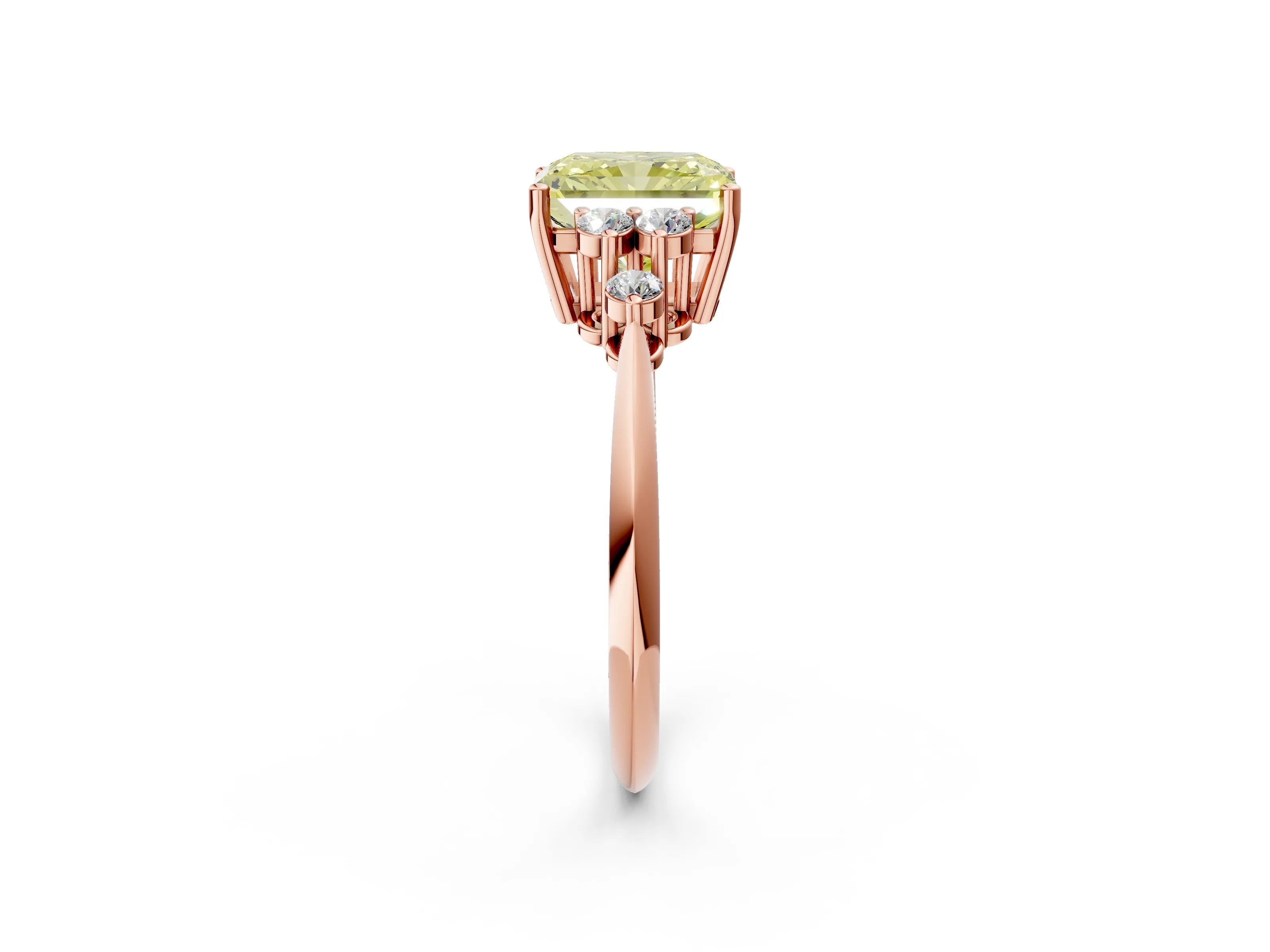 Rose gold Fancy Yellow Radiant Cut Cut Diamond Cluster Ring with Solitaire Band and Four-Prong Setting_2