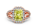 Rose gold Fancy Yellow Radiant Cut Cut Diamond Halo Engagement Ring with Open Split Pavé Band