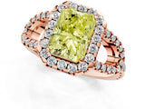 Rose gold Fancy Yellow Radiant Cut Cut Diamond Halo Engagement Ring with Open Split Pavé Band_1