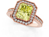 Rose gold Fancy Yellow Radiant Cut-Cut Diamond Halo Engagement Ring with Pave Band and Prong Setting_1