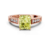 Rose gold Fancy Yellow Radiant Cut Cut Diamond Milgrain Pave Band Four-Prong Setting Ring_3