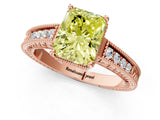 Rose gold Fancy Yellow Radiant Cut Cut Diamond Milgrain Pave Band Four-Prong Setting Ring_4