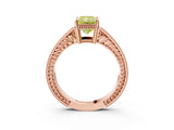 Rose gold Fancy Yellow Radiant Cut Cut Diamond Milgrain Pave Band Four-Prong Setting Ring_6