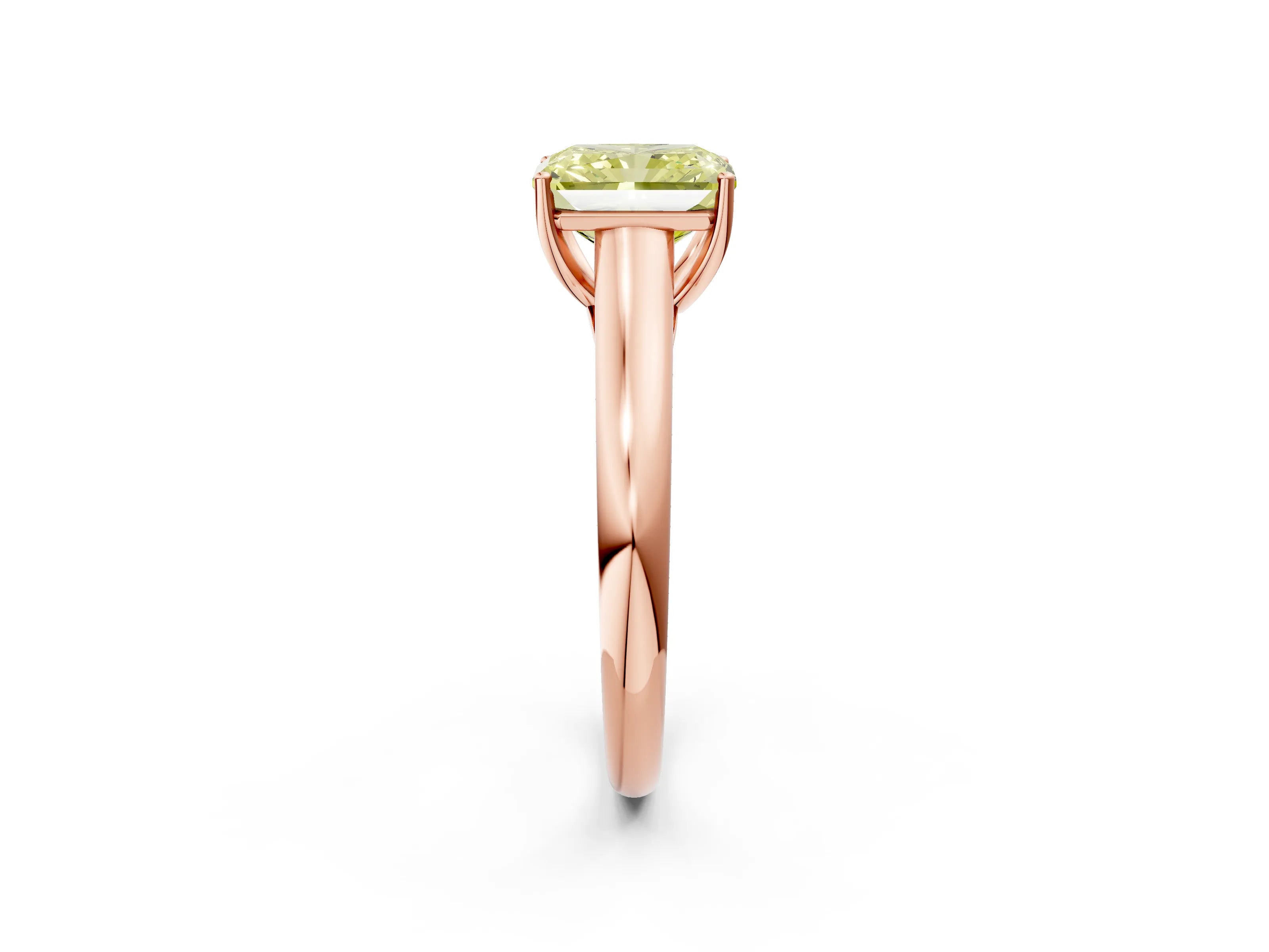 Rose gold Fancy Yellow Radiant Cut Cut Diamond Solitaire Engagement Ring with Tapered Plain Band and Four-Prong Setting_2