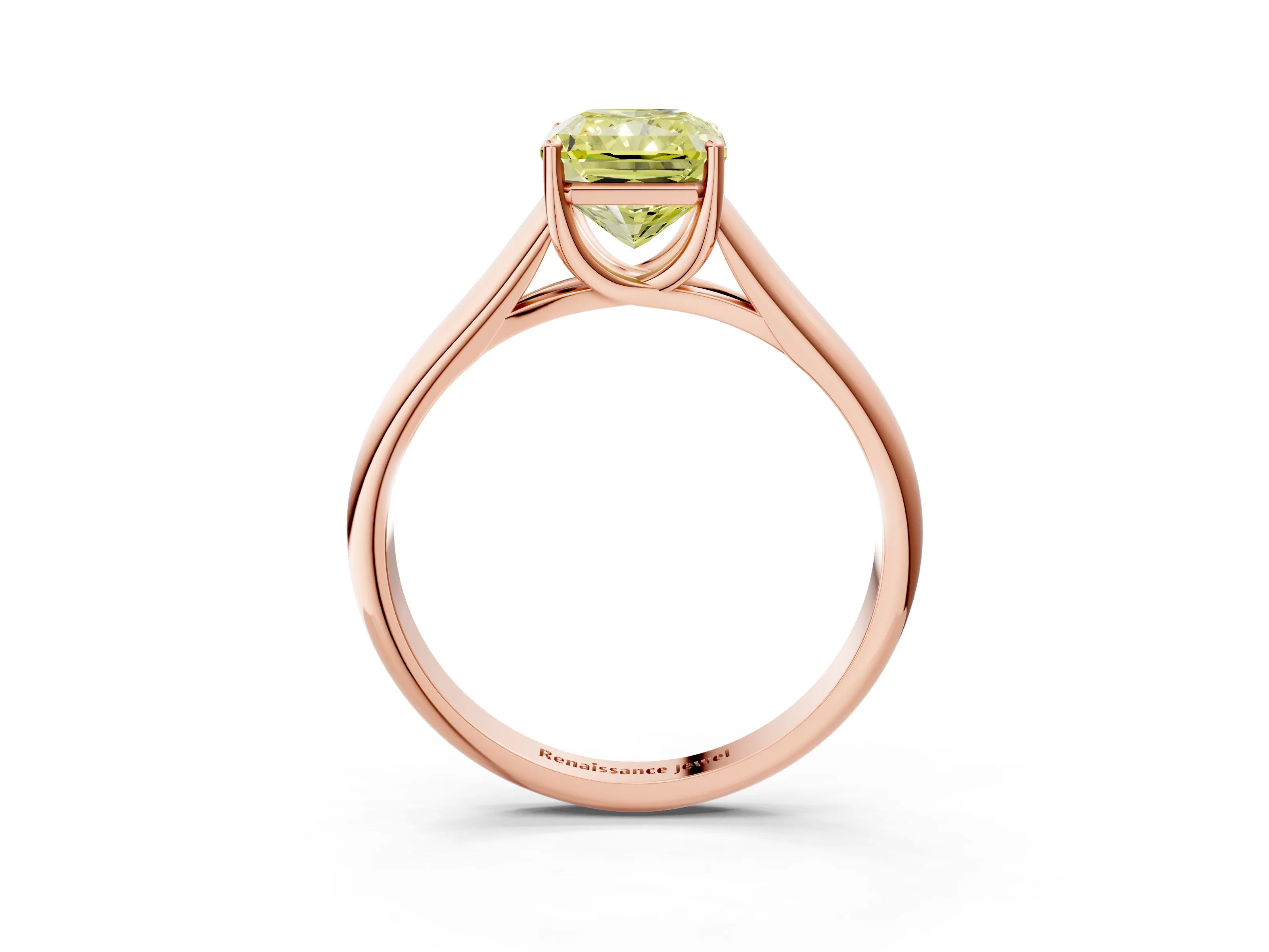 Rose gold Fancy Yellow Radiant Cut Cut Diamond Solitaire Engagement Ring with Tapered Plain Band and Four-Prong Setting_3