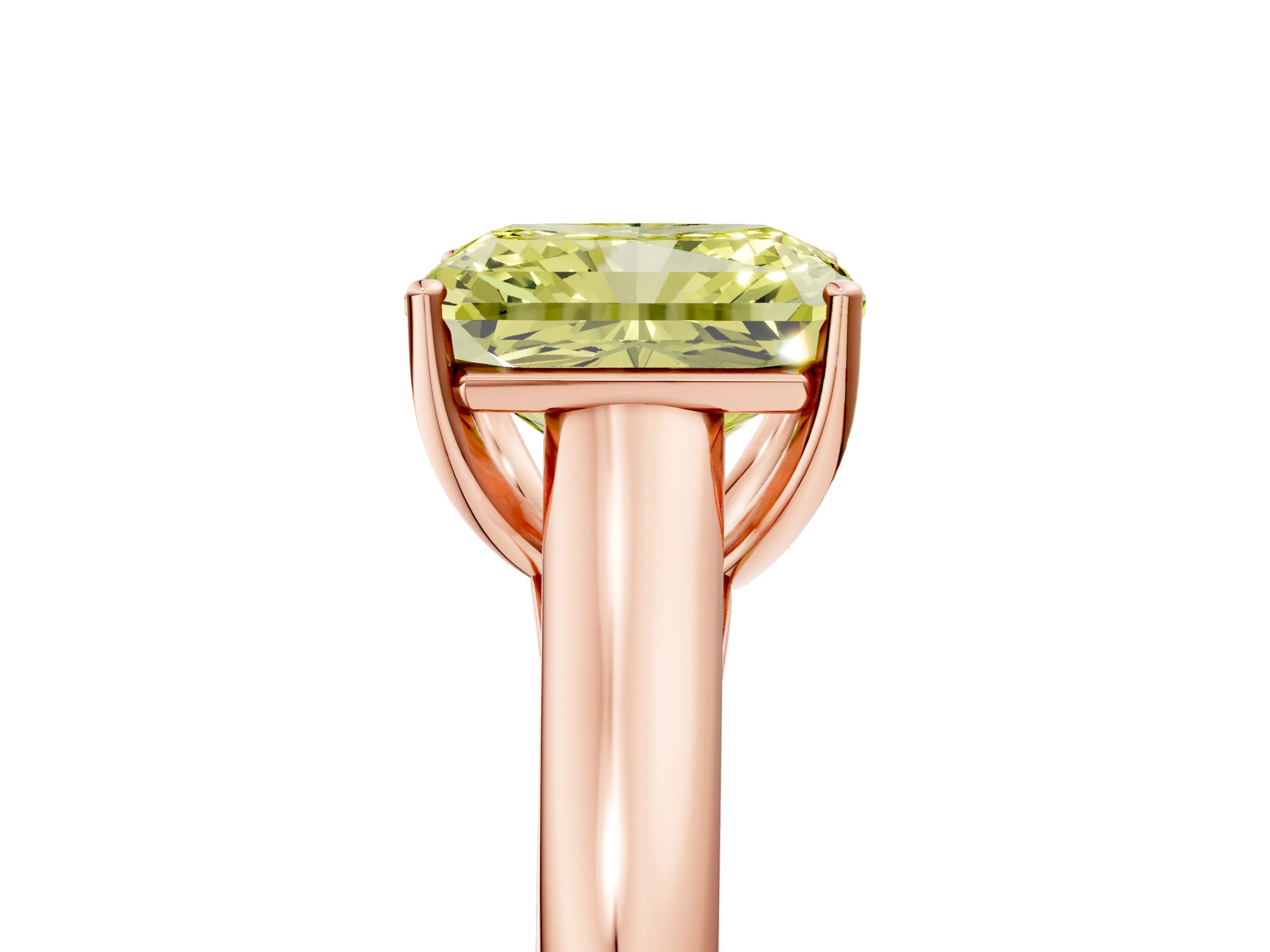 Rose gold Fancy Yellow Radiant Cut Cut Diamond Solitaire Engagement Ring with Tapered Plain Band and Four-Prong Setting_5