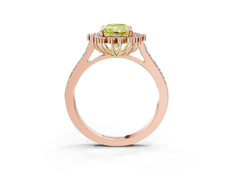 Rose gold Fancy Yellow Radiant Cut Cut Diamond Sunburst Halo Engagement Ring with Pavé Band_3