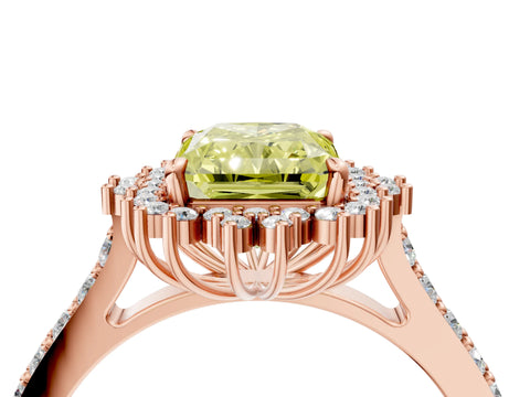 Rose gold Fancy Yellow Radiant Cut Cut Diamond Sunburst Halo Engagement Ring with Pavé Band_4