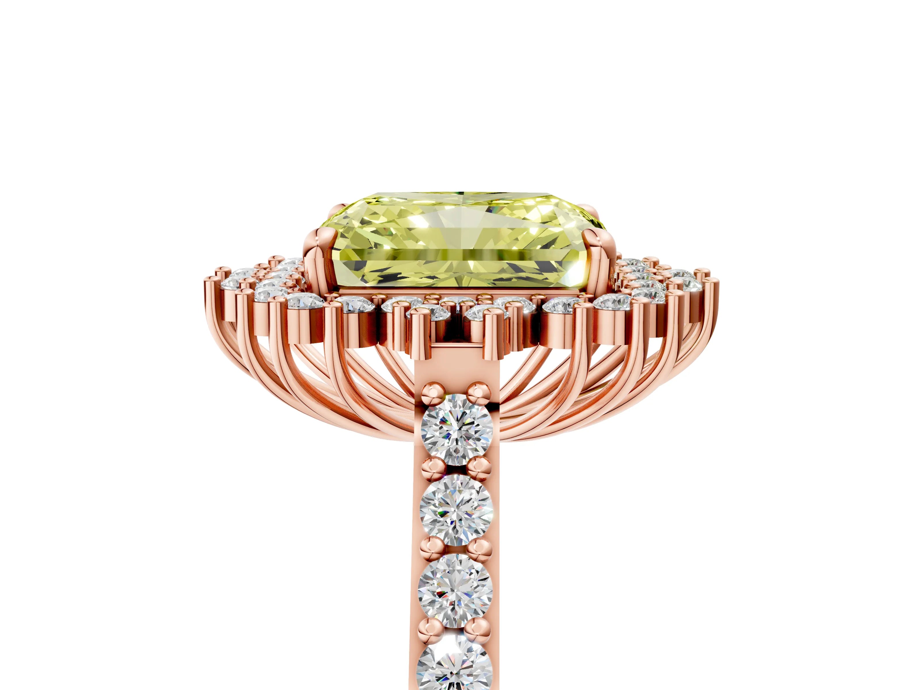 Rose gold Fancy Yellow Radiant Cut Cut Diamond Sunburst Halo Engagement Ring with Pavé Band_5
