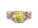 Rose gold Fancy Yellow Radiant Cut Cut Diamond Twisted Band with Milgrain Pave Setting and Four-Prong Setting