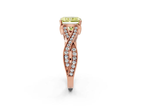 Rose gold Fancy Yellow Radiant Cut Cut Diamond Twisted Band with Milgrain Pave Setting and Four-Prong Setting_2