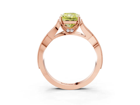 Rose gold Fancy Yellow Radiant Cut Cut Diamond Twisted Band with Milgrain Pave Setting and Four-Prong Setting_3