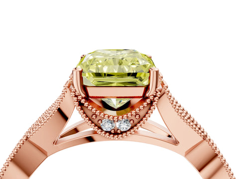 Rose gold Fancy Yellow Radiant Cut Cut Diamond Twisted Band with Milgrain Pave Setting and Four-Prong Setting_4