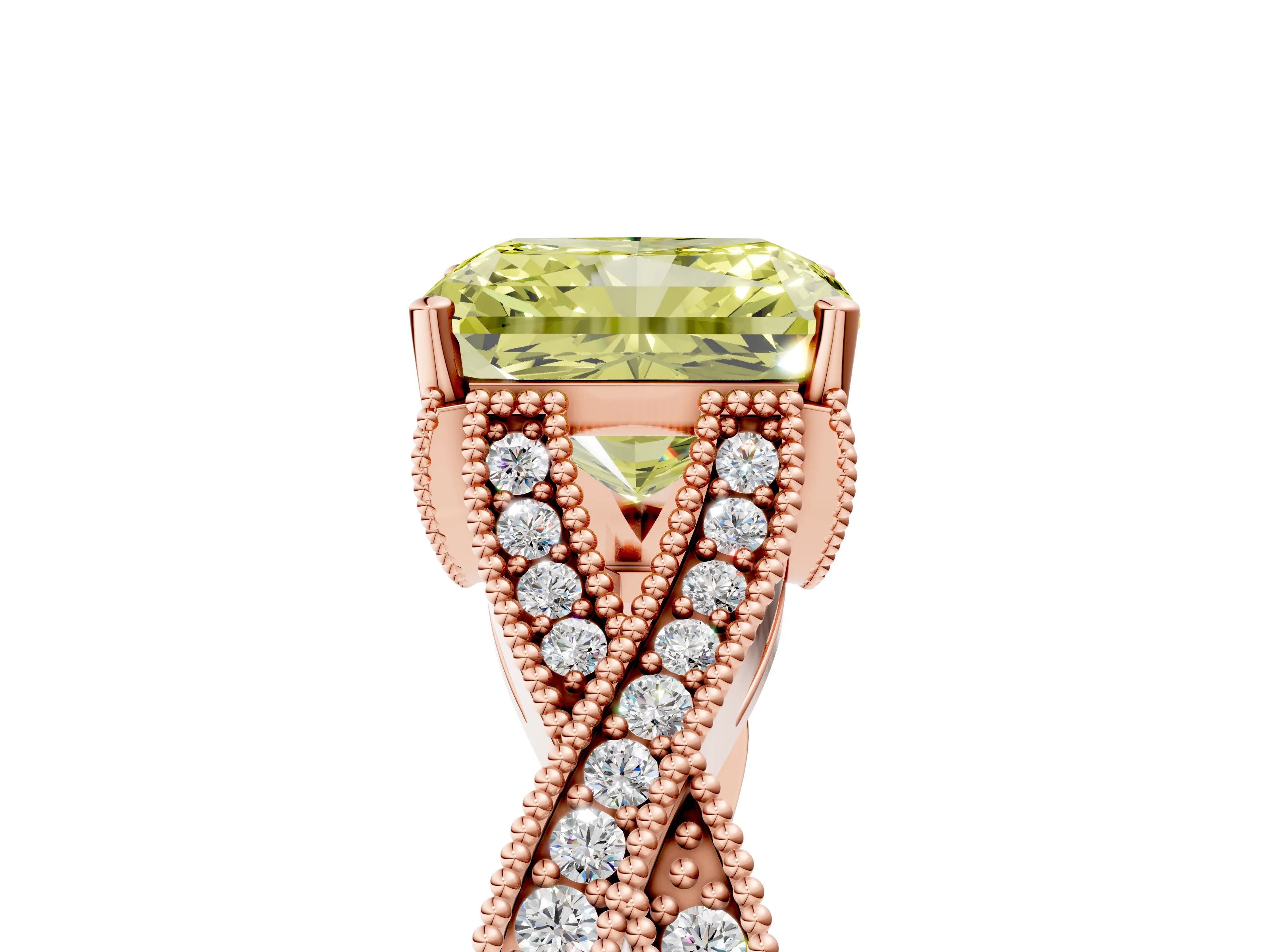 Rose gold Fancy Yellow Radiant Cut Cut Diamond Twisted Band with Milgrain Pave Setting and Four-Prong Setting_5