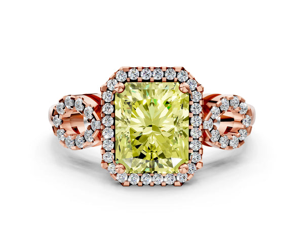 Rose Gold Radiant Cut Pave Infinity Halo Engagement Ring Setting for Fancy Yellow Center