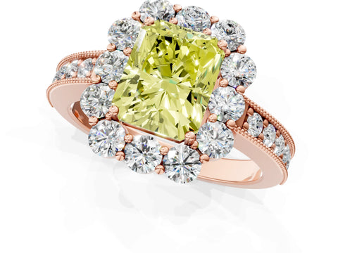 Rose gold Fancy Yellow Radiant Cut Cut Halo Diamond Pavé Engagement Ring with Milgrain Detailing_1