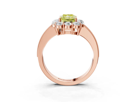 Rose gold Fancy Yellow Radiant Cut Cut Halo Diamond Pavé Engagement Ring with Milgrain Detailing_3
