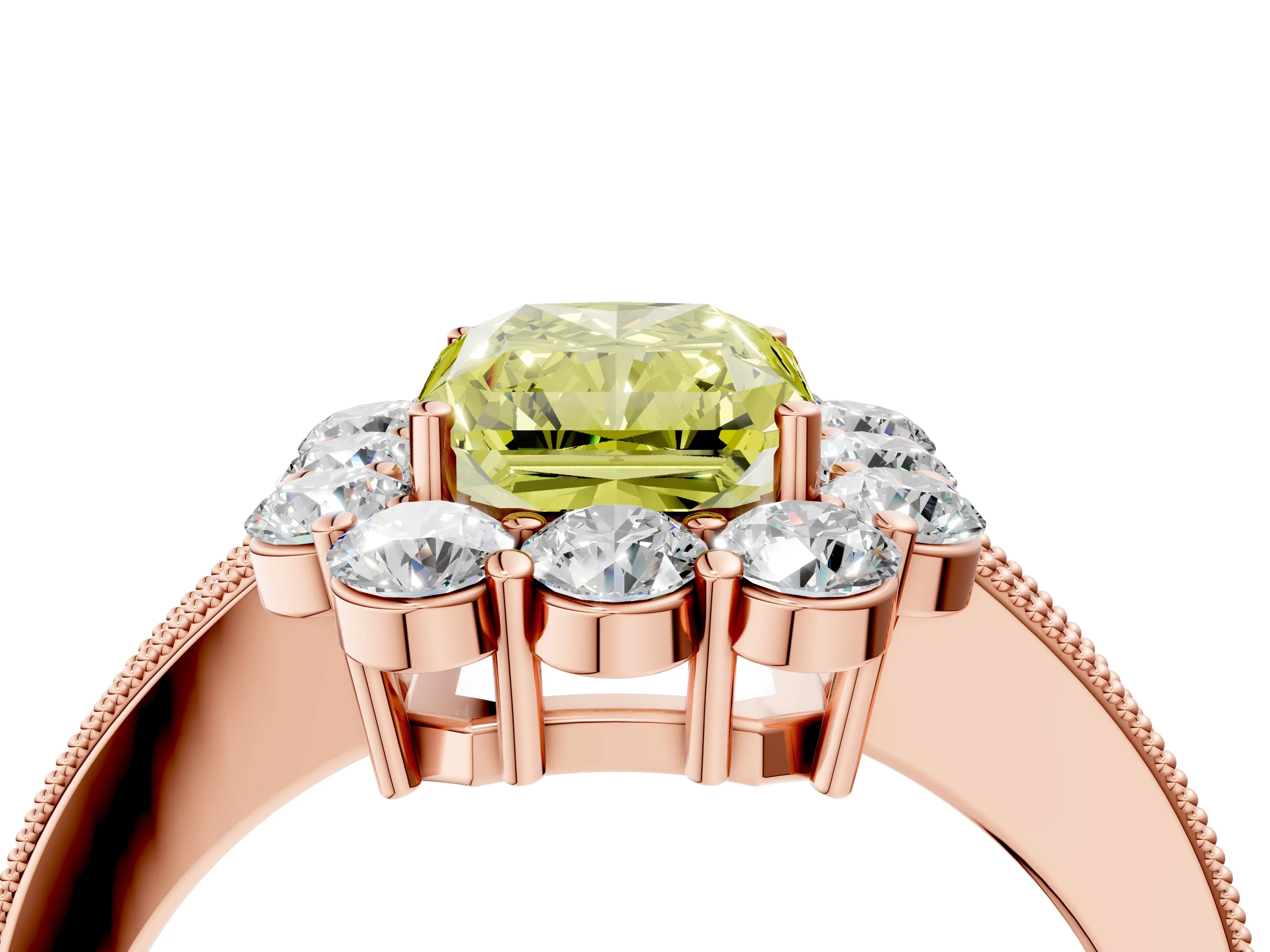 Rose gold Fancy Yellow Radiant Cut Cut Halo Diamond Pavé Engagement Ring with Milgrain Detailing_4
