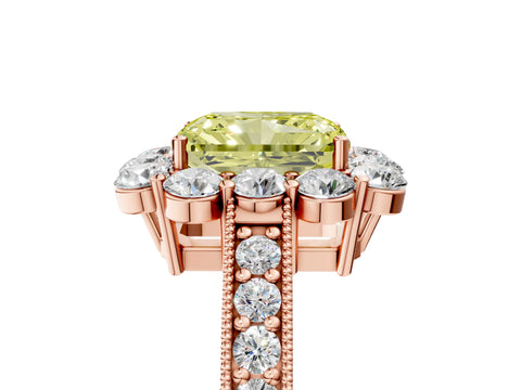 Rose gold Fancy Yellow Radiant Cut Cut Halo Diamond Pavé Engagement Ring with Milgrain Detailing_5