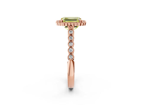 Rose gold Fancy Yellow Radiant Cut Cut Halo Pavé Solitaire Ring with Milgrain Band_2