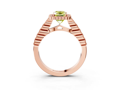 Rose gold Fancy Yellow Radiant Cut Cut Halo Pavé Solitaire Ring with Milgrain Band_3
