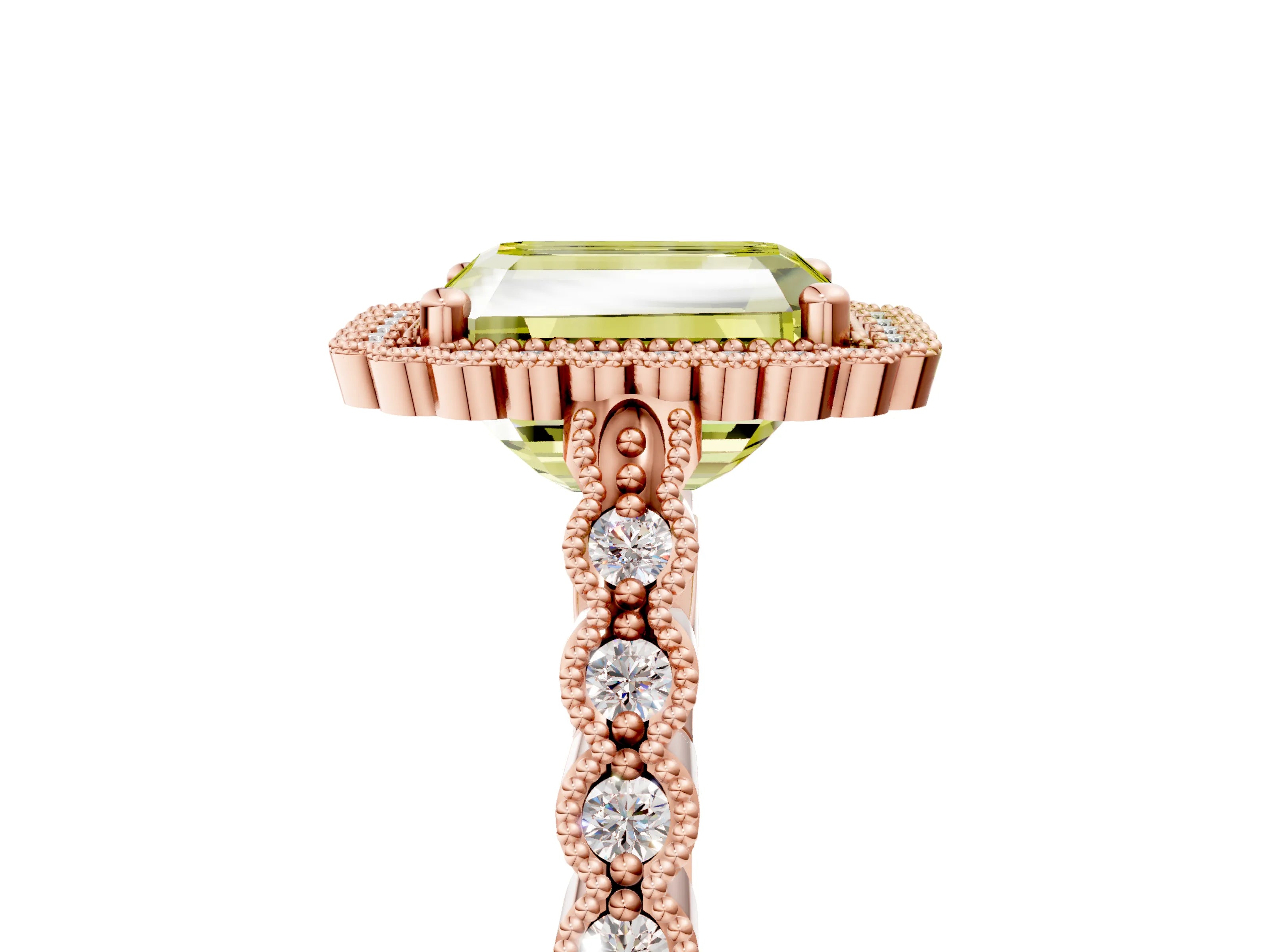 Rose gold Fancy Yellow Radiant Cut Cut Halo Pavé Solitaire Ring with Milgrain Band_5