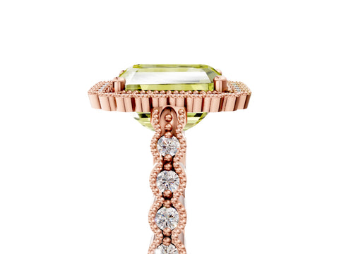 Rose gold Fancy Yellow Radiant Cut Cut Halo Pavé Solitaire Ring with Milgrain Band_5