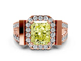 Rose gold Fancy Yellow Radiant Cut Cut Halo Split Shank Prong Set Ring