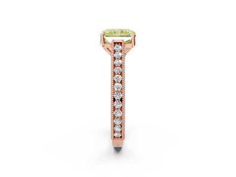 Rose gold Fancy Yellow Radiant Cut Cut Pave Band Milgrain Solitaire Ring_10